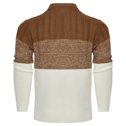 Men's Casual Color Block Long Sleeve Cable Knit Pullover Sweater